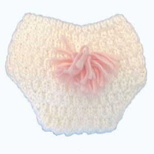 Baby Girl Sweater Knit Bloomers with Pink Puff Pom Pom on back